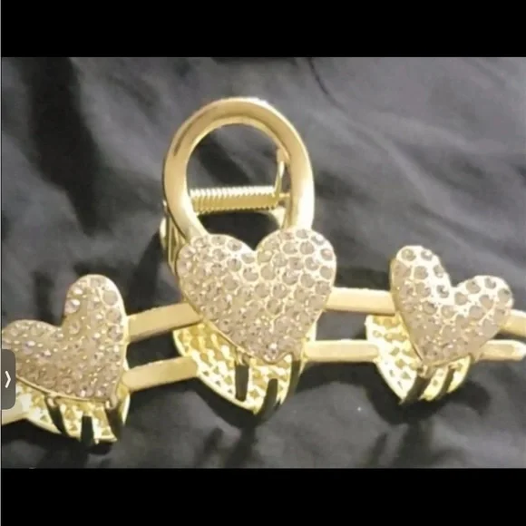 Elegant Gold Heart Hair Clip 2 Golden Hair Clip Heart 1 Rhinestone Hair Clip - Picture 4 of 9